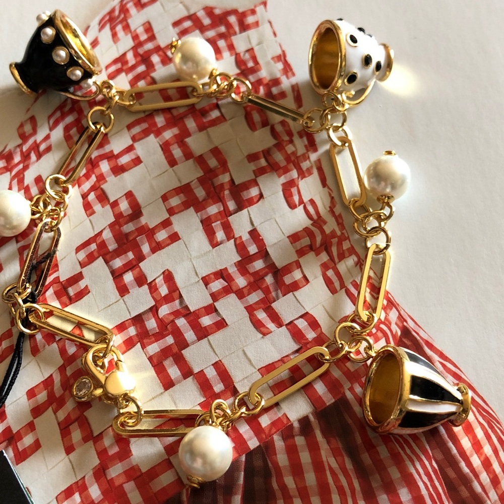 kate spade Gold-Tone Bracelet with Black Enamel Charm and Pearl Drops - Picture 7 of 10